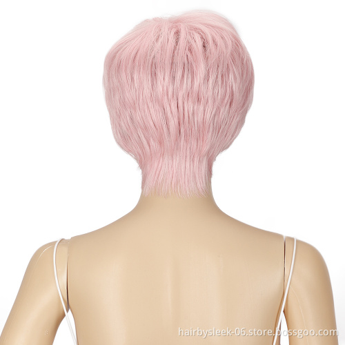 Princess Pink color Hair Wig High Temperature 10 inches finger short Pixie Cut Synthetic Wigs Heat Resistant synthetic hair wigs